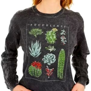 True Vintage Cactus Succulents Desert Plants Longsleeve Tee Gray, S